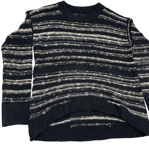 EUC Calvin Klein Black & White Marbled Stripes Pullover Crewneck Sweater Size M - Picture 2 of 9